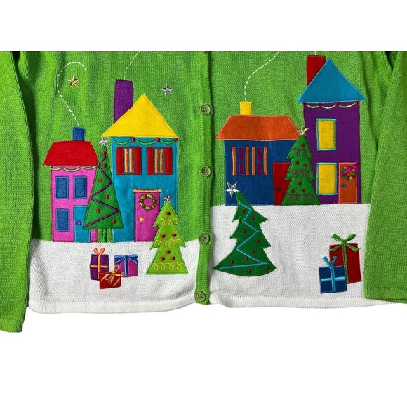 Tiara International Christmas Collection Ugly Applique Cardigan Sweater Size L - Picture 3 of 9